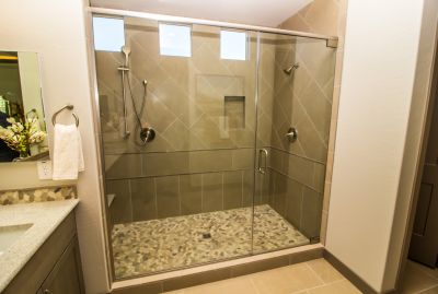 Open Shower Design with Pebble Floor
